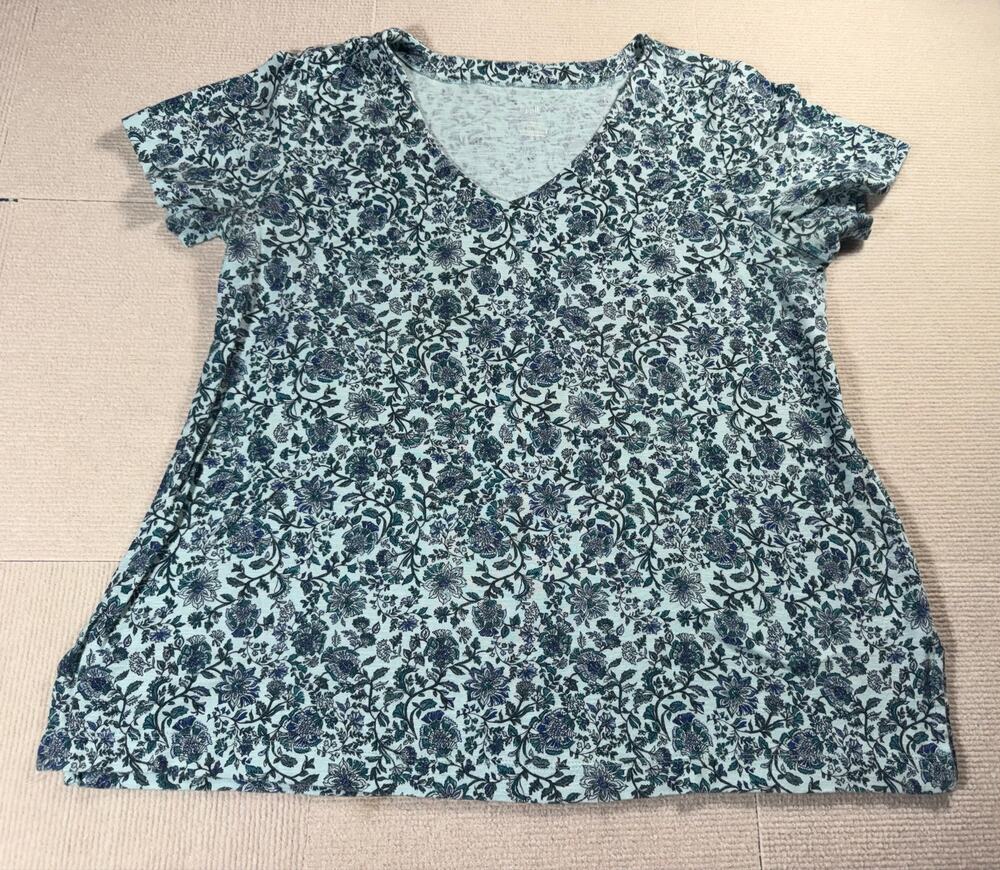 J. Jill 100% Pima Cotton V Neck Tee Women's M Classic Floral Casual Everyday EUC